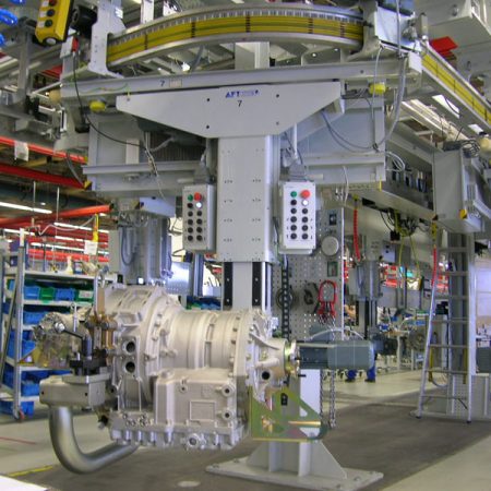 Electric overhead monorail used in assembly line for gears
